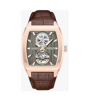 Мъжки розовозлатист автоматичен часовник с кафява кожена каишка Kenneth Cole снимка