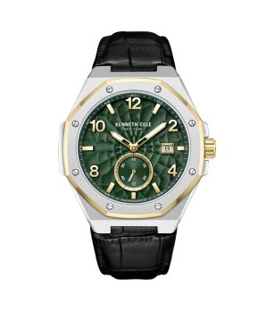 Мъжки часовник с черна кожена каишка и зелен циферблат Kenneth Cole снимка