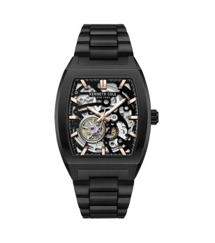 Мъжки черен автоматичен часовник със скелетен циферблат Kenneth Cole снимка