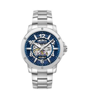 Мъжки сребрист часовник с автоматичен механизъм и син циферблат Kenneth Cole снимка