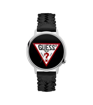 Дамски черен часовник с плетена кожена каишка Guess снимка