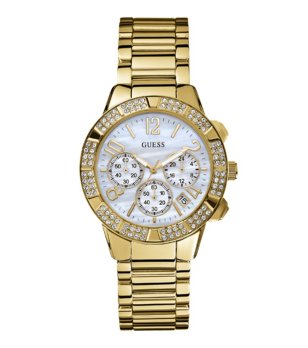 Дамски златист часовник с кристали Guess снимка