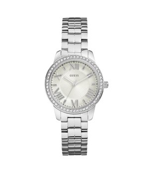 Дамски сребрист часовник с кристали Guess снимка