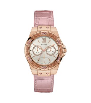 Дамски розов часовник с кожена каишка GUESS снимка