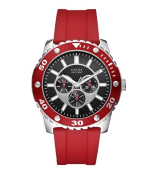 Мъжки червен силиконов часовник с хронограф Guess снимка