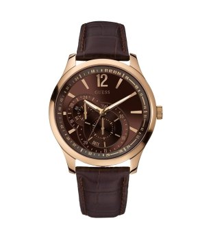Мъжки кафяв аналогов часовник с кожена каишка Guess снимка