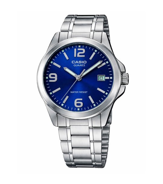 Дамски сребрист часовник със син циферблат Casio снимка