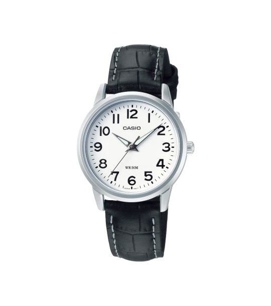 Unisex сребрист часовник с черна кожена каишка Casio снимка