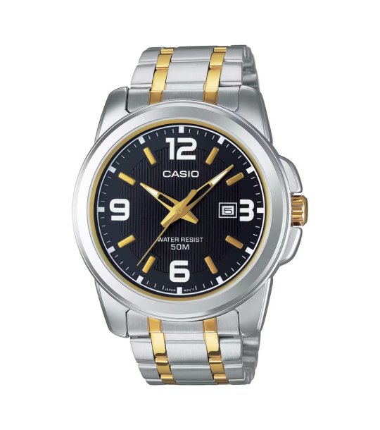 Мъжки часовник в сребристо и златисто с черен циферблат Casio снимка