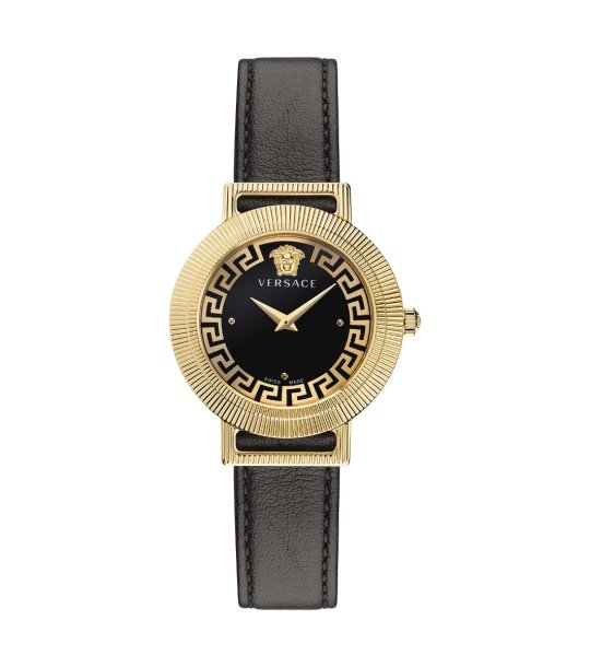 Дамски златист часовник с черна кожена каишка GRECA CHIC Versace снимка