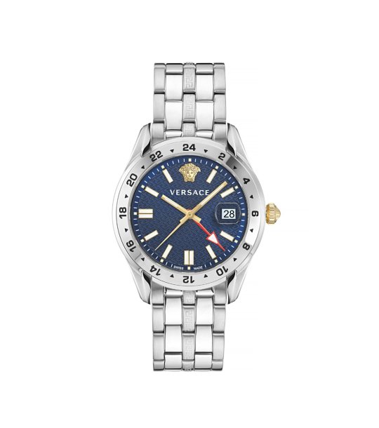 Мъжки сребрист часовник с тъмносин циферблат GRECA TIME GMT Versace снимка