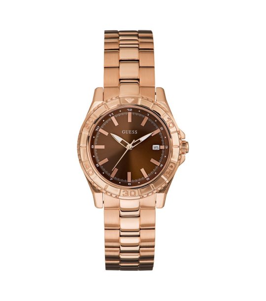 Дамски часовник в розово златисто с кафяв циферблат Guess снимка