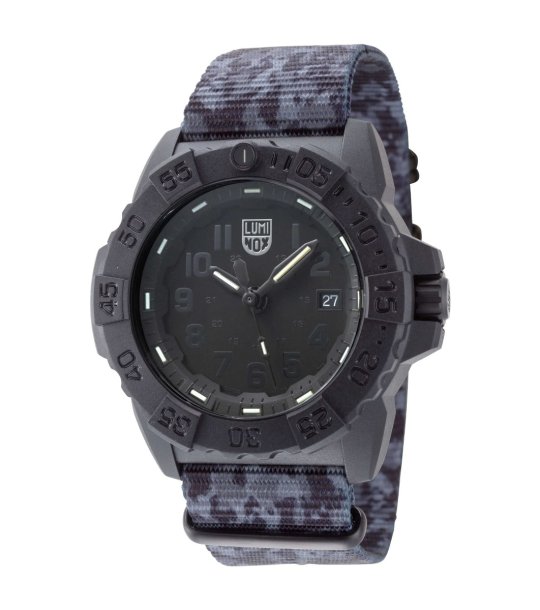 Мъжки черен аналогов часовник с камуфлажна найлонова каишка Luminox NAVY SEAL DIVER 3500-CARBONOX снимка