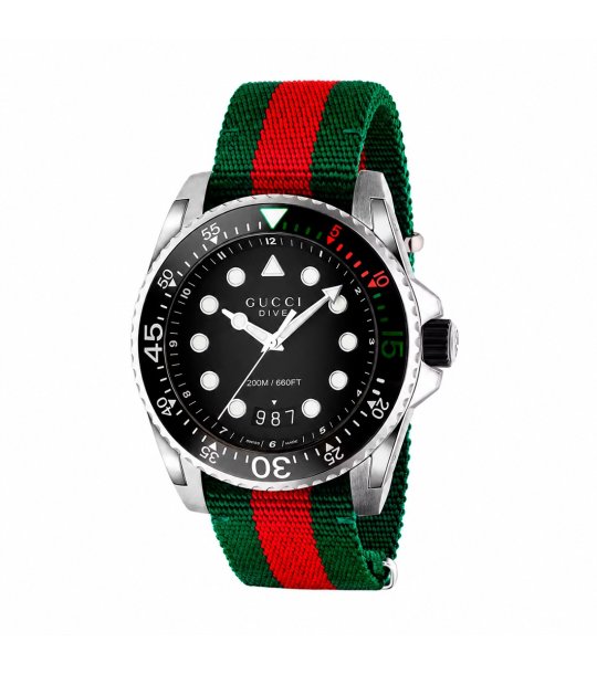 Мъжки зелен часовник с червени ивици Gucci Dive снимка