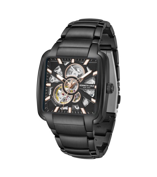 Мъжки черен часовник със скелетон циферблат Kenneth Cole снимка