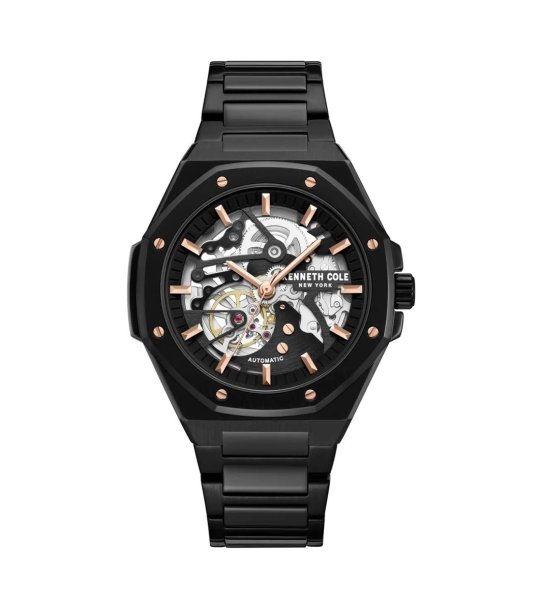 Мъжки черен автоматичен часовник със скелетон циферблат Kenneth Cole снимка