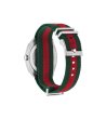 Мъжки сребрист часовник с зелено-червена текстилна верижка Gucci-1 снимка