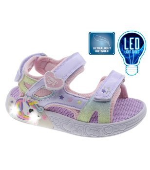 Лилави детски сандали с LED светлини снимка