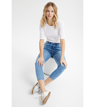 Сини дамски дънки с 7/8 дължина JEANS снимка