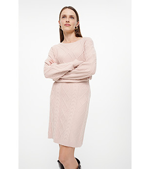 Бежов пуловер с релефна плетка SWEATER снимка