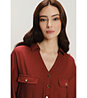 Тъмночервена рокля риза с колан-2 снимка