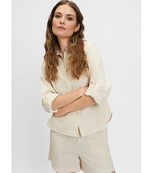 Екрю риза с дълъг ръкав снимка