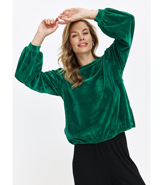 Зелена велурена блуза с ластичен подгъв SWEATSHIRT снимка