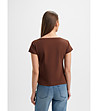 Кафява блуза с къс ръкав и щампа-1 снимка
