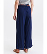 Тъмносин дамски панталон с широк крачол-2 снимка
