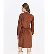Кафява рокля риза с колан-4 снимка