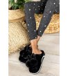 Черни дамски пантофи с пухкави помпони Funky Steps-3 снимка