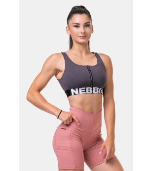 Кафяво спортно бюстие с цип отпред NEBBIA снимка
