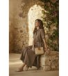 Кафява дълга ленена рокля с къс ръкав-1 снимка