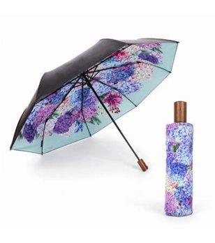 Многоцветен сгъваем чадър с UV покритие и дървена дръжка Hydrangea снимка