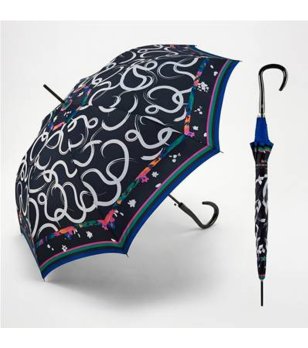 Автоматичен дълъг чадър с извита дръжка Foulard в тъмносиньо снимка