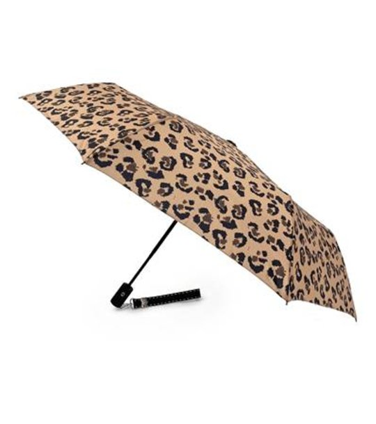 Дамски сгъваем автоматичен чадър с дървена дръжка Leopard Multicolor снимка