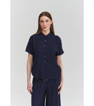 Тъмносиня риза с къс ръкав ZARIA снимка