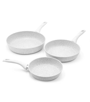 Бял комплект алуминиеви тигани STONEWHITE с дървесен ефект снимка