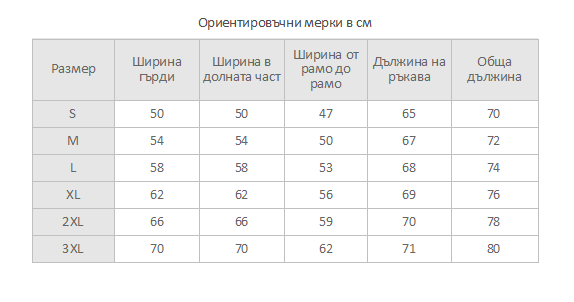 размерна таблица снимка
