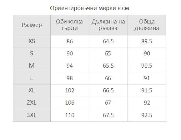 размерна таблица снимка