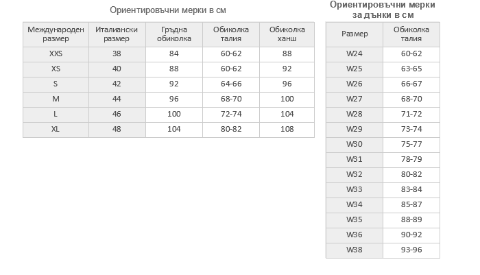 размерна таблица снимка